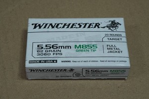 20 Winchester 5.56mm M855 Green Tip 62 Gr FMJ Ammo