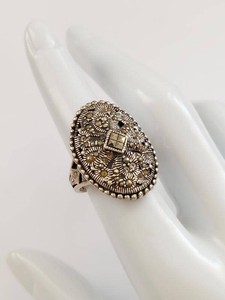 Vintage Ornate Oval Marcasite Sterling Silver Ring Size 6 Stamped 929