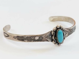 Vintage Native American Sterling Silver Turquoise Cuff Bracelet