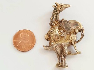 Huge Taxco Mexican Sterling Silver Safari Animal Jungle Collage Brooch Pendant