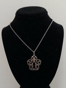 Vintage IC Sterling Silver Filigree Scroll Pendant Necklace Approx 16in