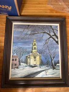 Signed Anita Winter Church Landscape Oil Painting Framed 30x28