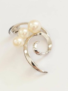 Vintage Sterling Silver Swirl Pin Brooch with Three Pearls