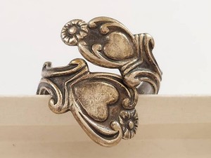 Vintage Avon Sterling Silver Double Heart Floral Bypass Ring Size 5.5