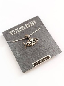 Sterling Silver 925 Jesus Fish Ichthys Pendant Necklace 18 Box Chain