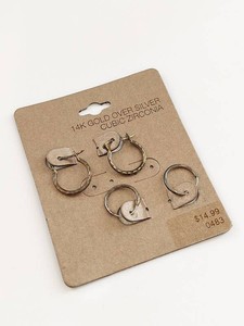 2 Pairs Small Hoop Earrings 14K Gold Over Silver Tone Hoops Tarnished