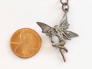 Sterling Silver 925 Italy Chain Moonstone Style Fairy Pendant Necklace 18 AG