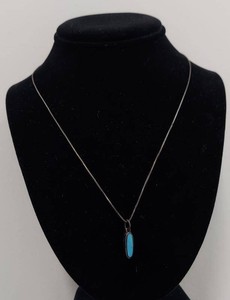 925 Sterling Silver Italy Box Chain Turquoise Pendant Necklace 18