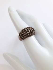 Vintage Sterling Silver Marcasite Ribbed Dome Ring Size 7.25