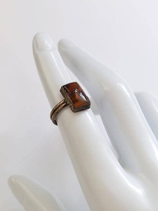 Vintage Adjustable Costume Ring Rectangular Brown Stone Size 4.5