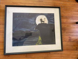MN Artist Elizabeth Simonson Framed Leo Lion Moon Artwork 24 x 28 Wall Art