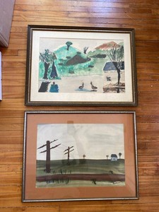 Pair of Minnesota Artist Elizabeth Simonson Signed Original Framed Watercolors