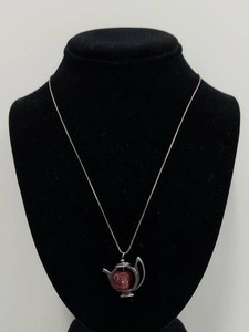 Sterling Silver 925 Snake Chain Necklace Red Glass Teapot Pendant Novelty