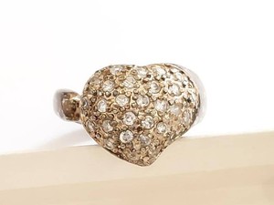 925 Sterling Silver Heart Bypass Ring Pave Clear Stones Size 8.5