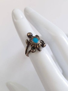 Vintage Sterling Silver Turquoise Turtle Ring Southwestern Style Approx Size 5