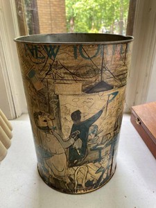 Vintage National Can Corp New York Scenic Metal Wastebasket