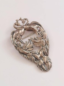 Vintage Silver Tone Double Peacock Bird Brooch Pin Costume Jewelry