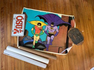 Lot of Vintage Batman Poster OSU License Plate Frankenstein Plaque Maps