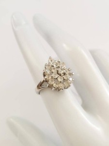 Vintage Sterling Silver Clear Stone Cluster Ring Starburst Pattern Size 6.5
