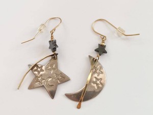 Sterling Silver Celestial Mismatched Drop Earrings Moon Star Gold Tone Accents