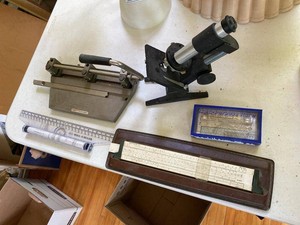 Vintage Drafting & Office Tool Lot K&E Slide Rule Hunt Boston Punch