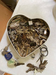 Vintage & Antique Mixed Key Lot With Silver Coin Ring & Keychains