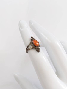 Vintage Sterling Silver Southwestern Coral Cabochon Ring Size 3.5