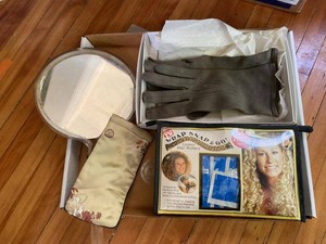 Vintage Vanity Accessories Lot Mirror Gloves Wrap Snap & Go Rollers