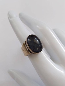 Vintage Style Silver Adjustable Ring with Dark Oval Stone Size 7