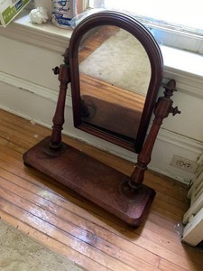 Antique Mahogany Tabletop Vanity Shaving Mirror Turned Supports