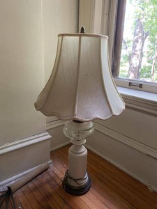 Antique Enamelware Table Lamp with Clear Glass Font & Shade