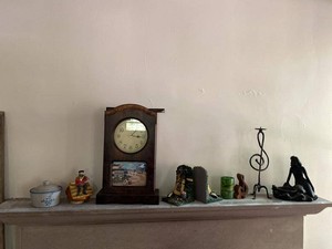Lot of Assorted Vintage Mantel Decor Clock Pottery Bookends