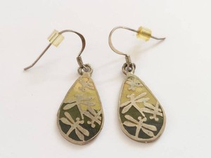 Kevin N Anna 925 Sterling Silver Dragonfly Teardrop Enamel Dangle Earrings