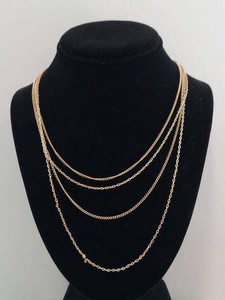 Vintage Gold Tone 4-Strand Layered Chain Necklace Ornate End Caps Spring Clasp