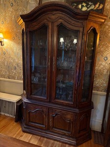 Traditional Oak Lighted China Cabinet Display Hutch Bow Front