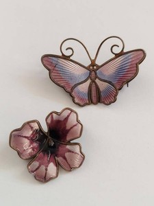 David-Andersen Norway Sterling Silver 925 Enamel Butterfly Flower Brooch Pin Lot