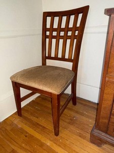 Set of 3 Mission Style Wood Dining Chairs Upholstered Seats