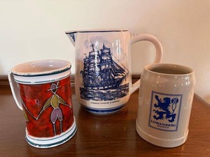 Vintage Pottery Beer Steins & Charles W. Morgan Ship Pitcher Lot