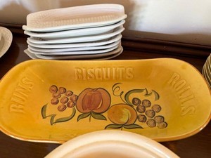Los Angeles Potteries Biscuit Buns Rolls Tray w Bowl Plate Vintage