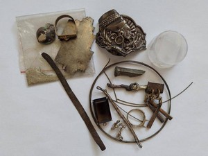 Lot Including Egyptian Revival Buckle, Smoky Quartz Pendant, Sterling Silver Scrap