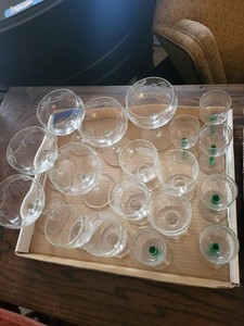 Vintage Mixed Stemware Lot Etched Grape Glasses Green Stem Cordials