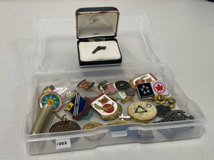 Lot Including Swank Pistol Tie Tack Tournament of Roses Medal Vintage Pins