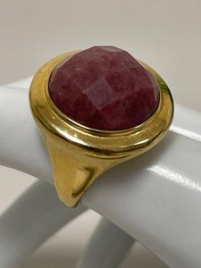 925 Italy Vermeil Sterling Silver Chunky Statement Ring Red Faceted Stone