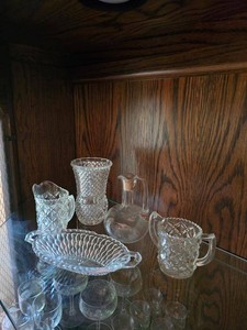 Vintage Clear Pressed Glass Serveware Lot Vase Cruet Creamer Dish