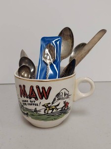 Lot Including Vintage Maw Coffee Mug and Assorted Silverplate Spoons
