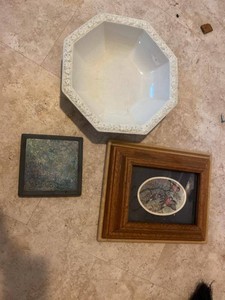 Vintage Rosenthal Maria Bowl Framed Bird Print & Art Tile Decor