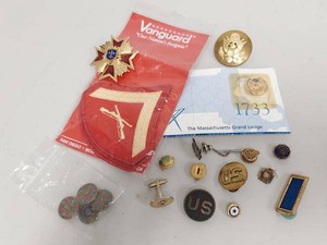 Lot Including Military Insignia USMC Vanguard Patch US Pins Masonic Cufflink