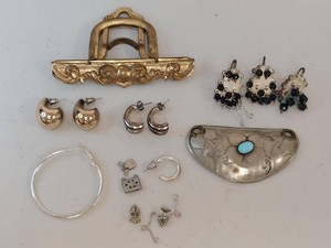 Lot Including Vintage Brass Sash Buckle and Earrings