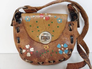 Vintage Hand Painted Leather Mini Shoulder Bag Floral Boho Hippie Purse
