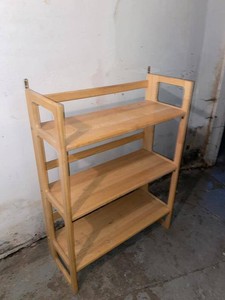 Mid-Century Style Folding Wood Bookshelf 3 Tier Wall Shelf Rack